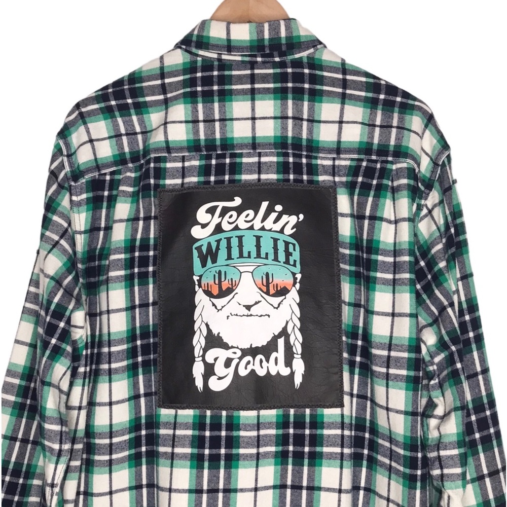 Willie Nelson Cotton Flannel Shirt Button Down Sz XL Shacket Feelin’ Willy Good - Picture 2 of 15